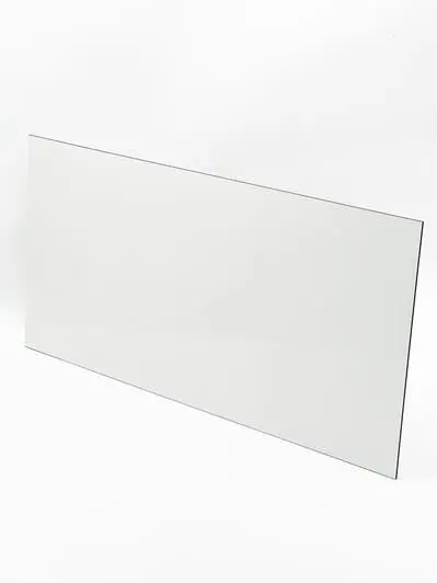 A rectangular sheet of clear glass, like those used for dock door signs, on a white background.