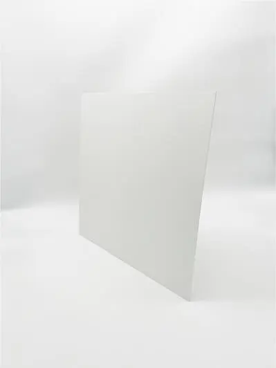 A plain white rectangular warehouse aisle sign standing on a white background.