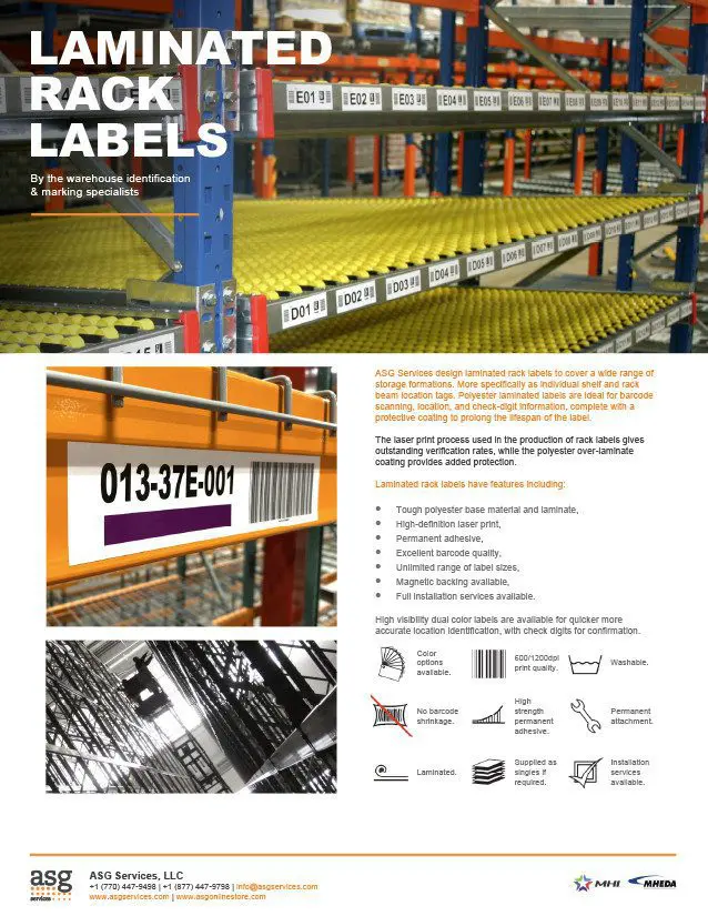 Laminated Rack Labels Info Sheet