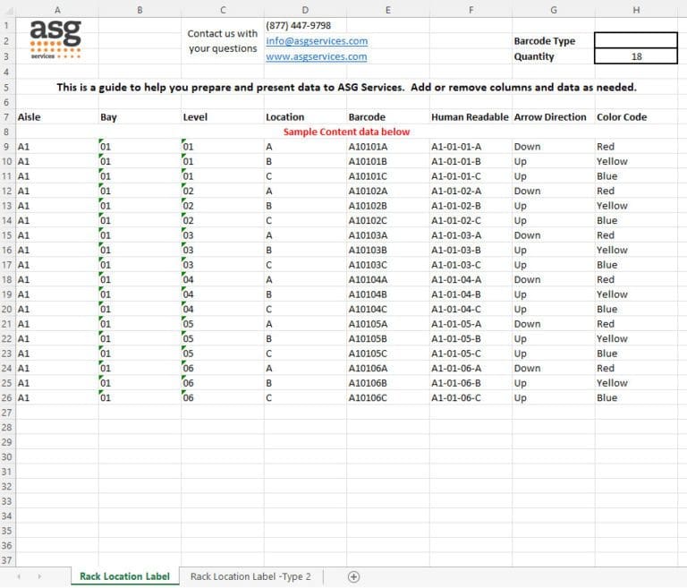 Warehouse Pallet Rack Location Labels - ASG Services