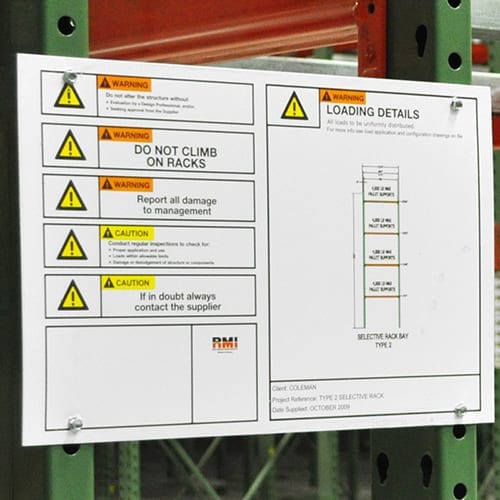 LOAD SAFETY SIGNS FOR PALLET/CANTILEVER RACKING 